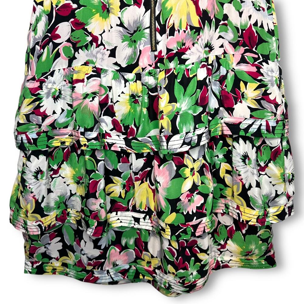 Moulinette Soeurs Anthropologie Akebia Floral Tiered Silk Dress 8 Green Black - Picture 7 of 10